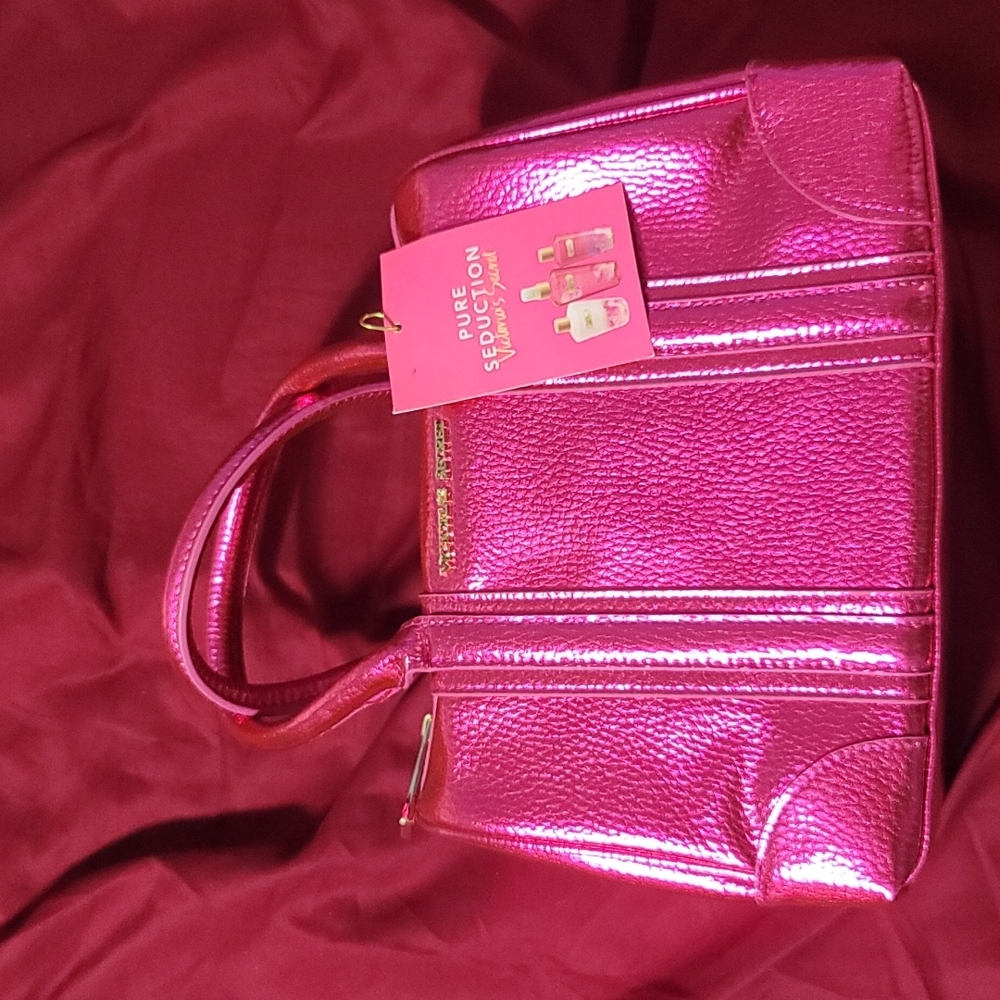 Brand new Victoria secret hot pink metallic purse AND body spray lotion set